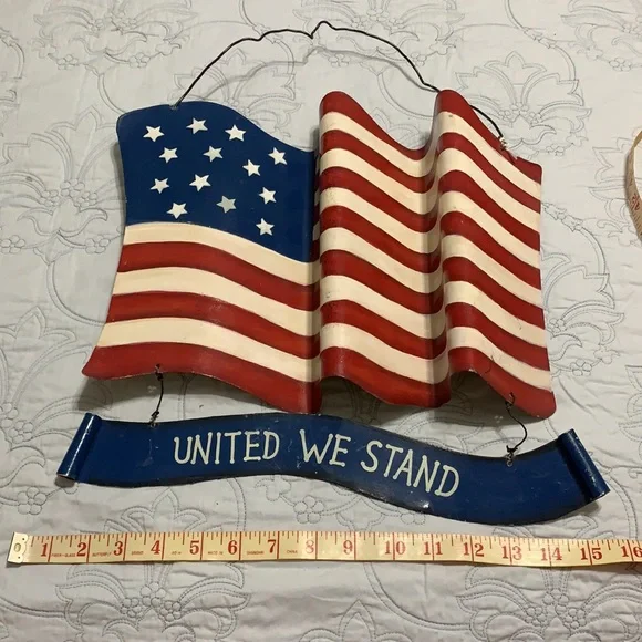 United We Stand USA Metal Flag Hanging Plaque